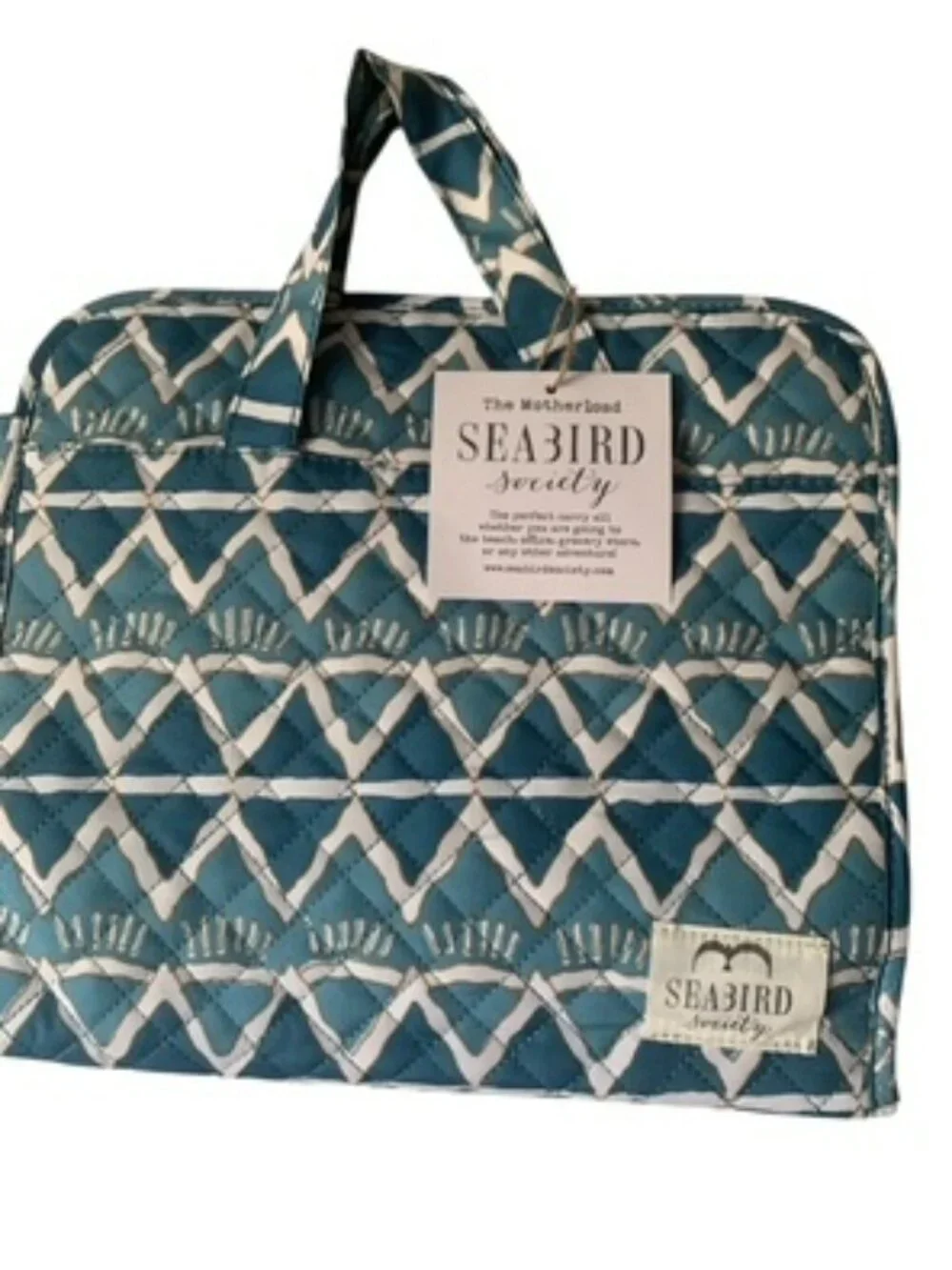 Seabird Society Toiletry Hanging Cosmetic or Beach Bag Turquoise & White NWT